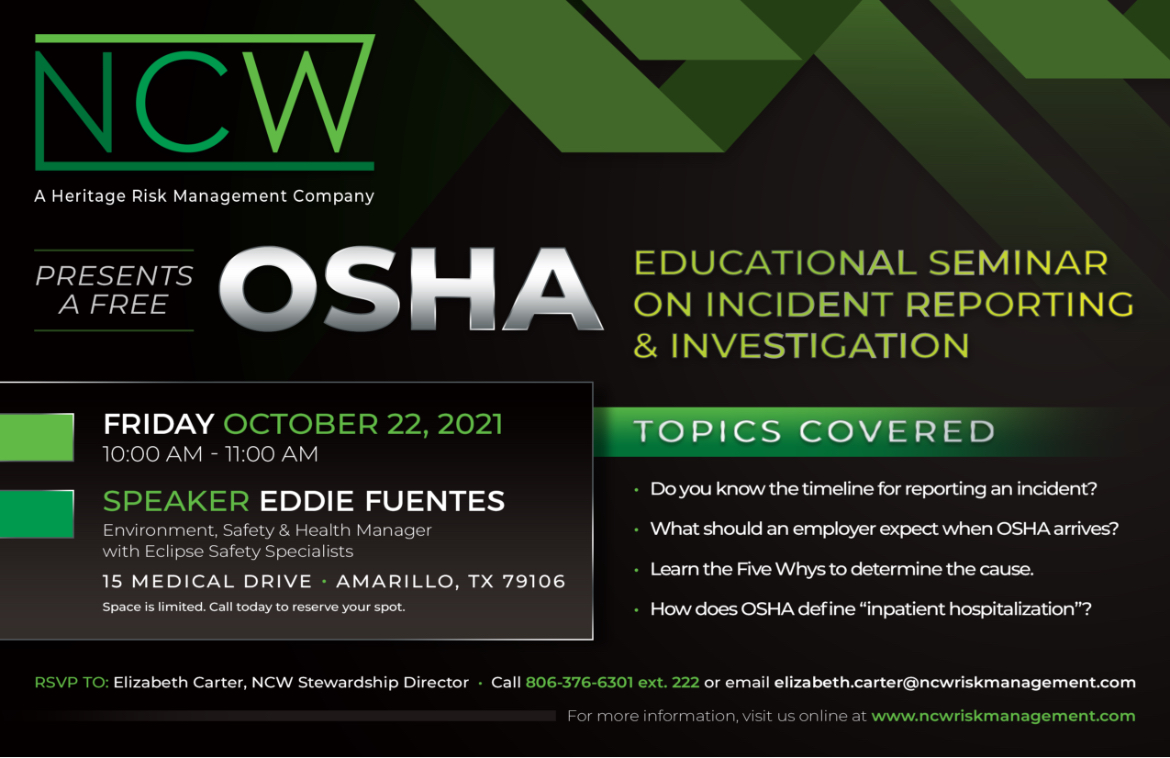 Incident Reporting & Investigation Seminar – October 22